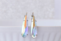 Bridal Crystal Ab Earrings, Bridesmaid Teardrop Dainty Earrings Gift, Rainbow Necklace, Aurora Borealis, Wedding Jewelry,Simple Drop Earring