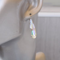 Bridal Crystal Ab Earrings, Bridesmaid Teardrop Dainty Earrings Gift, Rainbow Necklace, Aurora Borealis, Wedding Jewelry,Simple Drop Earring