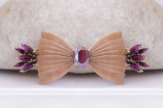 BOW French Barrette, Rose Gold HAIR BARRETTE, Bridal Clip,Filigree Hair Barrette, Amethyst Purple Hair Clip, Hair Ornament Wedding Hair Clip