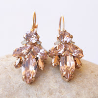 BLUSH BRIDAL EARRINGS, Art Deco Wedding Earrings, Light Pink Bridal Earrings,Rose Gold morganite crystal, Drop Cluster Elegant Earrings Gift