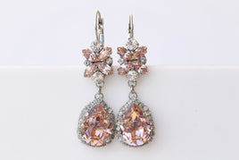 BLUSH DROP EARRINGS, Morganite Crystals Wedding Earrings, Bridesmaids Long Earrings, Bridal Jewelry Gift, Classic And Unique Dangle Earrings