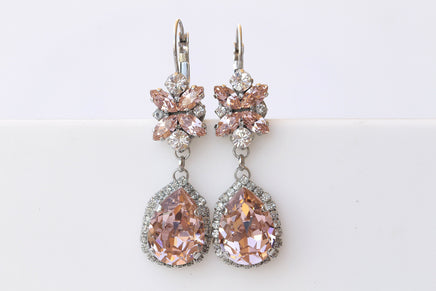 BLUSH DROP EARRINGS, Morganite Crystals Wedding Earrings, Bridesmaids Long Earrings, Bridal Jewelry Gift, Classic And Unique Dangle Earrings