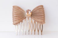 ROSE GOLD Comb Hair, Morganite Crystal Hair Comb, Blush Bow headpiece, Small Hair Accessories, Wedding Hair Veil Jewelry,  For Brides Gift