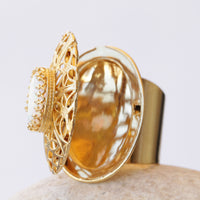 Opal Locket Ring, Opal Gold Statement Ring,Keepsake Ring, Oval Locket, Vintage Style, Fire Opal Ring, Memorial Photo Locket Filigree Ring,