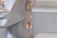 Light Pink BRIDAL EARRINGS, Blush Pink Wedding Earrings, Morganite Crystal Dangle Earrings, Rose Gold Earrings, Bridesmaid Drop Earring Gift