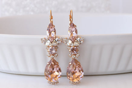 Light Pink BRIDAL EARRINGS, Blush Pink Wedding Earrings, Morganite Crystal Dangle Earrings, Rose Gold Earrings, Bridesmaid Drop Earring Gift