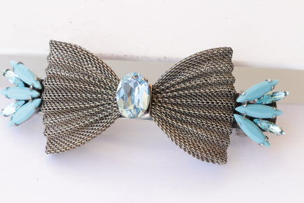 BOW French Barrette, Blue Turquoise HAIR BARRETTE, Bridal Clip,Filigree Hair Barrette, Aquamarine Hair Clip, Hair Ethnic Wedding Hair Clip