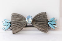 BOW French Barrette, Blue Turquoise HAIR BARRETTE, Bridal Clip,Filigree Hair Barrette, Aquamarine Hair Clip, Hair Ethnic Wedding Hair Clip