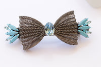 BOW French Barrette, Blue Turquoise HAIR BARRETTE, Bridal Clip,Filigree Hair Barrette, Aquamarine Hair Clip, Hair Ethnic Wedding Hair Clip