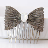 OPAL Bow HAIR Comb, Bridal Dainty Hair Comb, White Opal headpiece, Small Hair Accessories, Wedding Hair Jewelry,Small Comb For Brides Gift