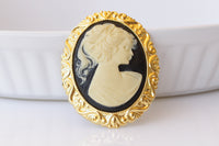 BLACK CAMEO BROOCH,  Cameo Pendant Brooch, Gold Black Cameo Brooch, Lady Brooches, Antique Cameo Brooch ,Grandmother Statement Brooch Gift