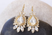 CRYSTAL BRIDAL EARRINGS, Art Deco Bridal Earrings, Drop Earrings, Elegant Gold Teardrop Earrings, Jewelry For Bride, Crystal Wedding Jewelry