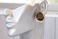 BLACK Earrings, Large Stud Earrings, Teardrop Earrings, Jet Black Crystal Earrings, Clip On Or Pierced Custom Earrings,Statement Big Earring