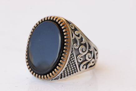 BLACK ONYX RING, Black Silver Sterling 925 Jewelry For Men, Gift For Him,Christmas Gift For Husband, Brass And Silver Ring, Mens Signet Ring