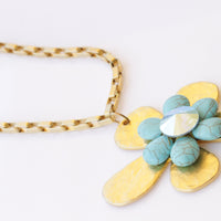 GOLD TURQUOISE NECKLACE, Turquoise Necklace, Long Necklace, Statement Jewelry, Turquoise And Crystal Gold Necklace, Large Turquoise pendant