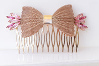 BOW COMB HAIR ,Pink Comb hair, Bridal Hair Jewelry, Rose Gold Comb Hair, Extra Large Comb Hair,Hair Ornament Jewelry ,Wedding Comb Hair Veil