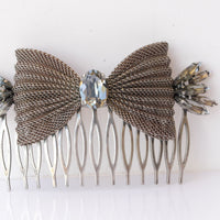GRAY COMB HAIR ,Bow Comb hair, Bridal Hair Jewelry, Antique Silver Comb Hair, Large Vintage Comb Hair, Rustic Wedding Hair Accessories Gift