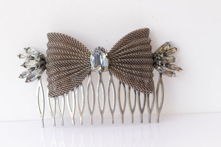 GRAY COMB HAIR ,Bow Comb hair, Bridal Hair Jewelry, Antique Silver Comb Hair, Large Vintage Comb Hair, Rustic Wedding Hair Accessories Gift