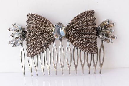 GRAY COMB HAIR ,Bow Comb hair, Bridal Hair Jewelry, Antique Silver Comb Hair, Large Vintage Comb Hair, Rustic Wedding Hair Accessories Gift