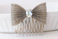 AQUAMARINE Bow HAIR Comb, Bridal Dainty Hair Comb, Light Blue headpiece, Small Hair Accessories, Wedding Hair Veil Jewelry,  For Brides Gift