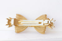 GOLD BOW French Barrette, Gold Hair Barrette, Bridal Clip, Filigree Hair Barrette, Ab Crystal Bow Hair Clip, Hair Ornament Wedding Hair Clip