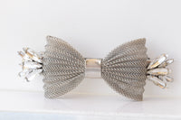 BOW French Barrette, Silver Crystals HAIR BARRETTE, Bridal Clip,Filigree Hair Barrette, Long Hair Clip, Hair Ethnic Rustic Wedding Hair Clip