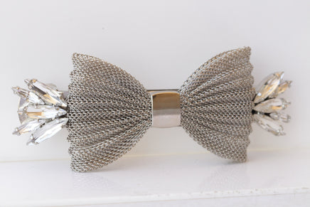 BOW French Barrette, Silver Crystals HAIR BARRETTE, Bridal Clip,Filigree Hair Barrette, Long Hair Clip, Hair Ethnic Rustic Wedding Hair Clip