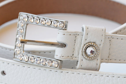 Women's Leather Belt, Rhinestone Studded belt, White Leather belt, Classic leather belt,leather belt for women thin belt, Leather Dress belt