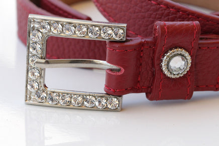 RED BELT, Women's Leather Belt, Rhinestone Studded belt, Red Leather belt, leather belt,leather belt for women thin belt, Leather Dress belt