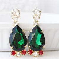EMERALD EARRINGS, Statement Earrings Gift, Dark Green Earrings, Bridal Big Earrings, Elegant Earrings,Red And Crystal Emerald Formal Earring