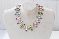 Colorful Necklace, Silver Crystals Necklace, Happy Color Necklace, Chunky Bib Necklace, Statement Vintage Necklace,Multi Color Necklace,