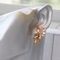 BLUSH PINK EARRINGS, Vintage Rose Gold earrings, Morganite Crystal Wedding jewelry, Antique Pink Earrings, Cluster Studs, Bridal Earrings
