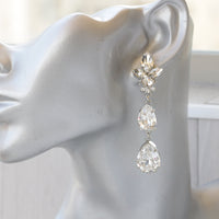 CRYSTAL LONG EARRINGS, Bridal Silver Earrings,Statement Teardrop Crystal Earrings,Evening Wedding Earrings, Earrings Gift,Chandelier Earring
