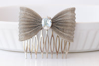 AQUAMARINE Bow HAIR Comb, Bridal Dainty Hair Comb, Light Blue headpiece, Small Hair Accessories, Wedding Hair Veil Jewelry,  For Brides Gift