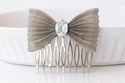 AQUAMARINE Bow HAIR Comb, Bridal Dainty Hair Comb, Light Blue headpiece, Small Hair Accessories, Wedding Hair Veil Jewelry,  For Brides Gift