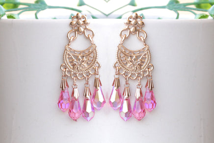 PINK FUCHSIA Fringes Earrings, Hoop Dangle Earrings, Gipsy Earrings, TASSEL Earrings, Rose Gold Earrings, Bridal Hoop Earrings ,Gift For Her