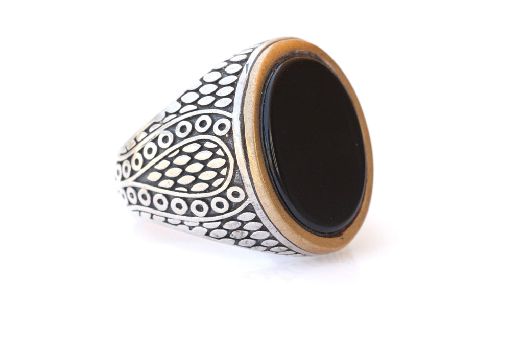 Black Stone Men's Simple Ring Sterling Silver with Natural Onyx | JFM – J F  M