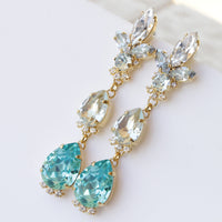 BLUE LONG EARRINGS, Bridal Aquamarine Earrings, Statement Blue Topaz Crystal Earrings,Light Blue Earrings,Wedding Earrings, Dangle Earrings