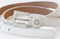 Women's Leather Belt, Rhinestone Studded belt, White Leather belt, Classic leather belt,leather belt for women thin belt, Leather Dress belt