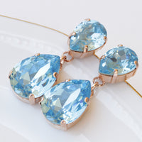 AQUAMARINE CHANDELIER EARRINGS, Teardrop Light Blue Aquamarine Crystals Earrings and Necklace set,Something Blue For Wedding, Bridal Earring