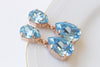 AQUAMARINE CHANDELIER EARRINGS, Teardrop Light Blue Aquamarine Crystals Earrings and Necklace set,Something Blue For Wedding, Bridal Earring