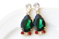 EMERALD EARRINGS, Statement Earrings Gift, Dark Green Earrings, Bridal Big Earrings, Elegant Earrings,Red And Crystal Emerald Formal Earring