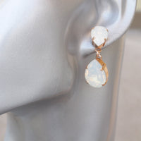 OPAL EARRINGS, Teardrop Simple Earrings, Wedding Jewelry, Bridal White Opal Crystal Earrings, Classic Necklace Earrings For Bridesmaid  Gift