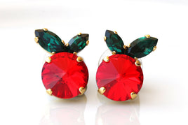 Red BRIDESMAID Earrings, Red Ruby Crystal Earrings, Apple Stud Earring, Minimalist Earrings, Red Emerald Green Earrings, Bridal Shower Gift