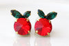 Red BRIDESMAID Earrings, Red Ruby Crystal Earrings, Apple Stud Earring, Minimalist Earrings, Red Emerald Green Earrings, Bridal Shower Gift