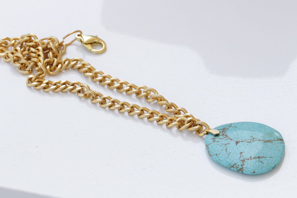 Chunky Turquoise Necklace With Agate Pendant - Ever Designs Jewelry
