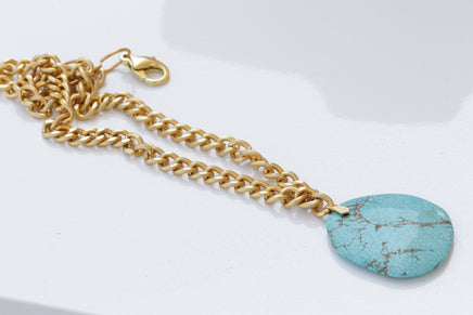 TURQUOISE NECKLACE, Real Turquoise Necklace, Long Chunky Necklace, Statement Jewelry, Gourmet Gold Necklace, Large Genuine Turquoise pendant