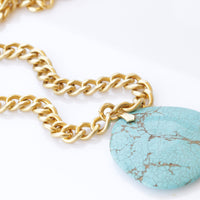 TURQUOISE NECKLACE, Real Turquoise Necklace, Long Chunky Necklace, Statement Jewelry, Gourmet Gold Necklace, Large Genuine Turquoise pendant