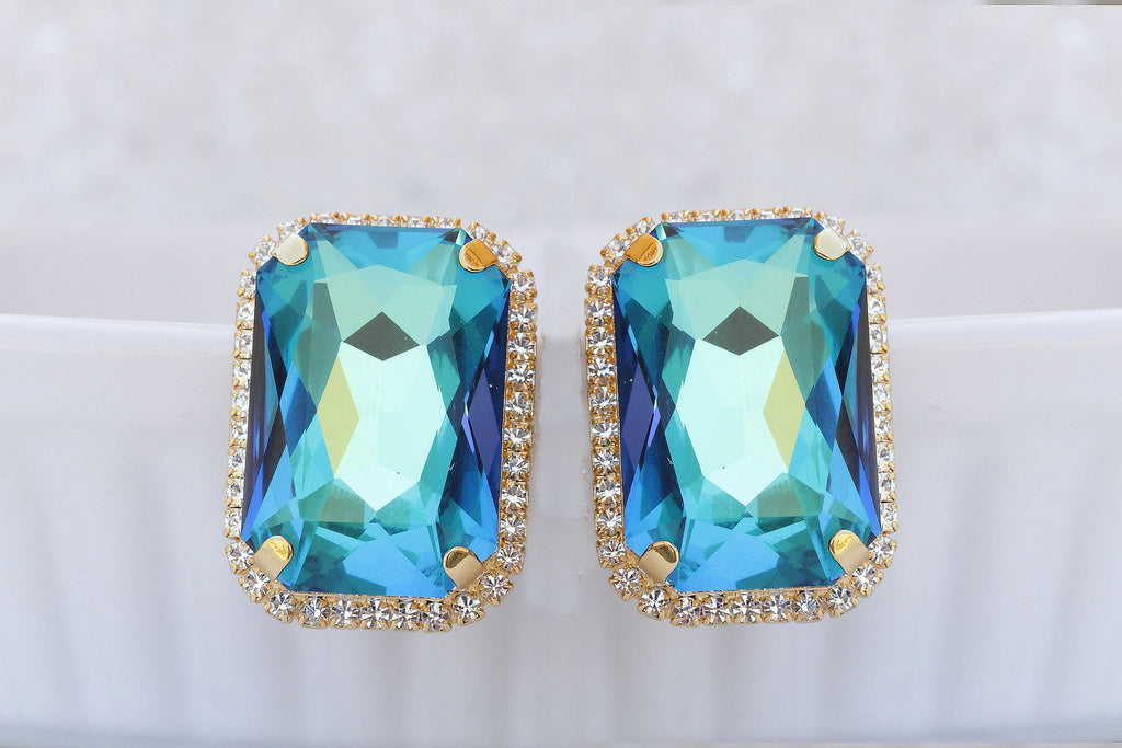 ROYAL BLUE EARRINGS, Huge Stud Earrings, Sapphire Crystal Earrings, Large Cocktail Earrings, Big Statement Blue Earrings, Capri blue Earring