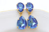 Blue Royal Earrings, Gold And Blue Earrings,Teardrop Minimalist Earrings,Bridal Earrings. Sapphire Crystal Earrings.Something blue For Bride